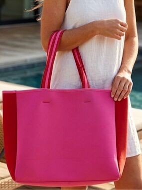 summersalt Pink Tote with Red Side Panels